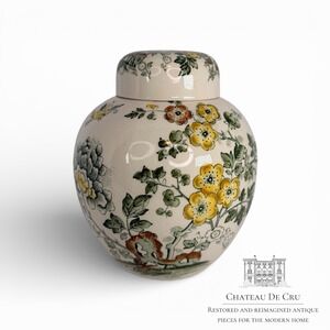 Vintage Mason's Patent Ironstone Ginger Jar w/ Lid: MANCHU 7"  England